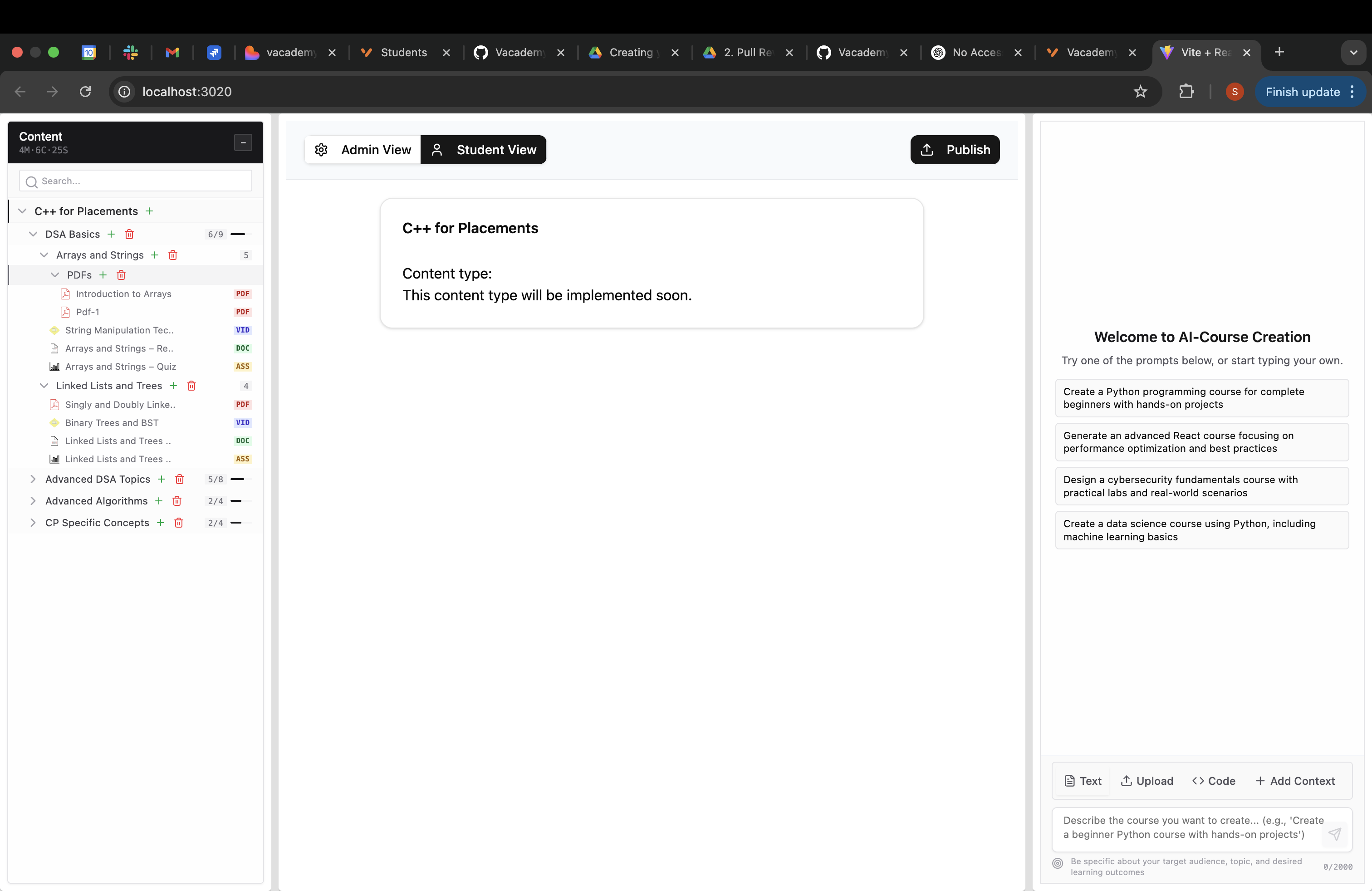 AI Course Creator Interface Preview